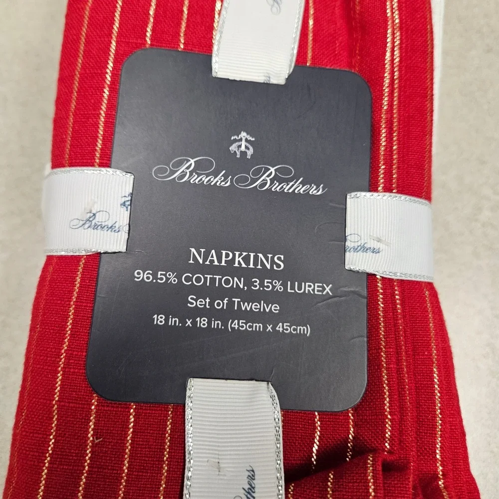 Brooks Brothers Napkins Set of 12 Red Green Cream Gold Pinstripe Holiday Table